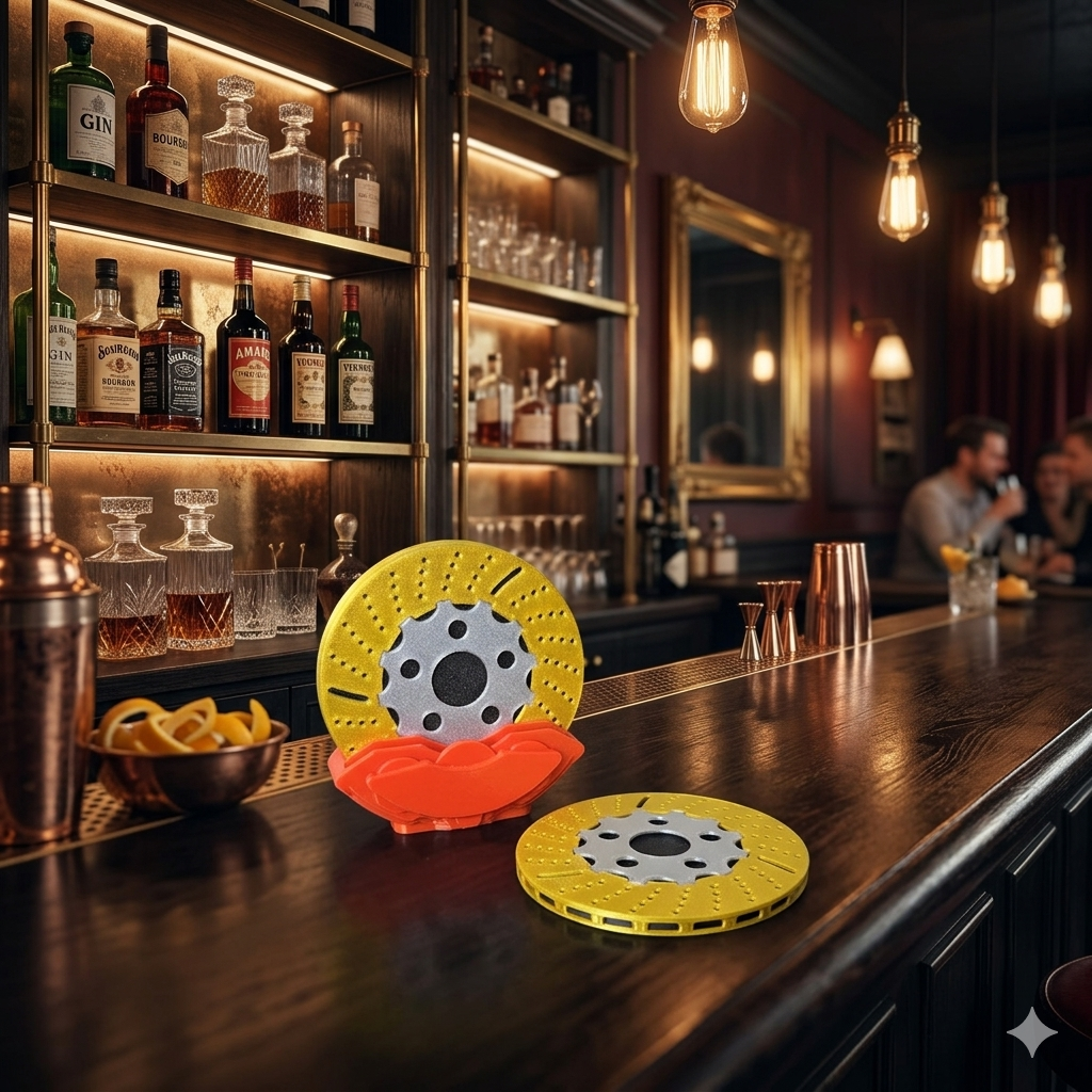 Porta Copos Criativo Estilo Disco de Freio Dourado – Design Automotivo Moderno