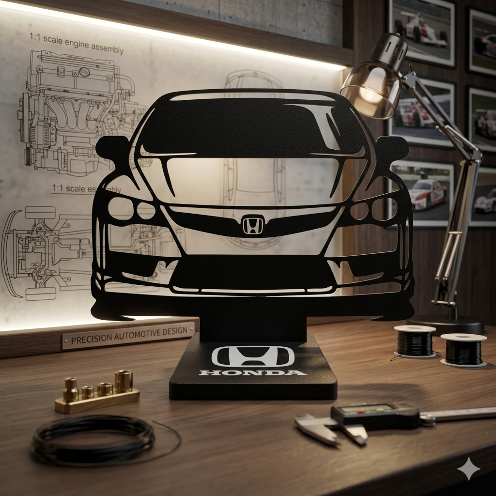 Honda Civic Decorativo em Arte Linear – Peça Exclusiva para Fãs de Carros